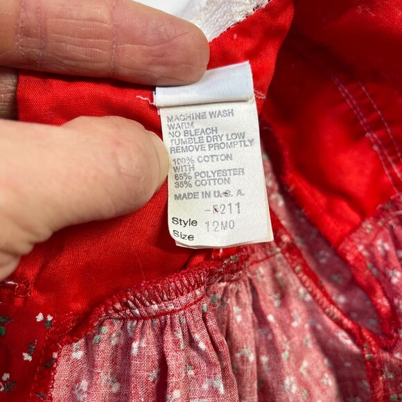 Vintage Bryan Size 12M Frilly Red Dress Lace Green Trim - Picture 11 of 11